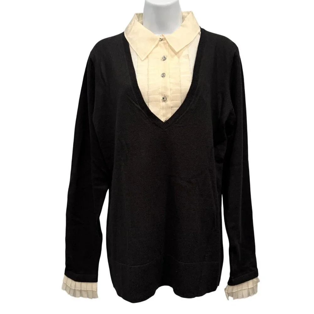 Perfect Carson‎ Kressley Sweater Blouse Insert Silk Cashmere Office Womens M